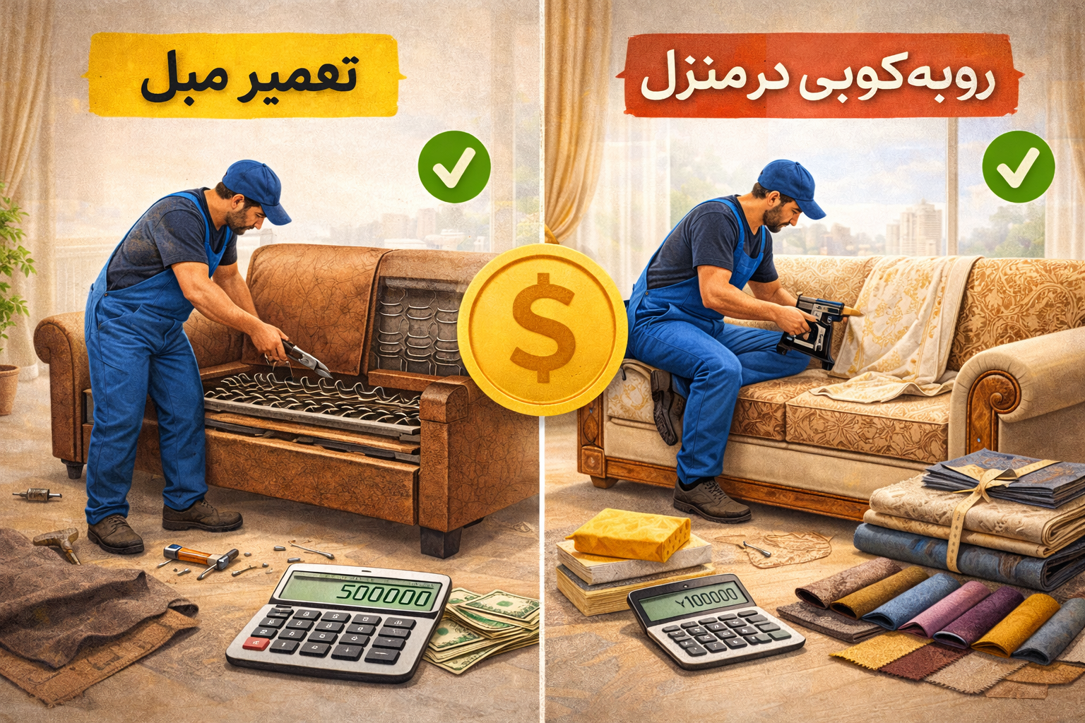 تفاوت تعمیر مبل و رویه کوبی مبل در منزل چیست؟ کدام به‌صرفه‌تر است؟